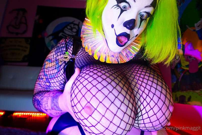 This goth clown has such huge honkers!