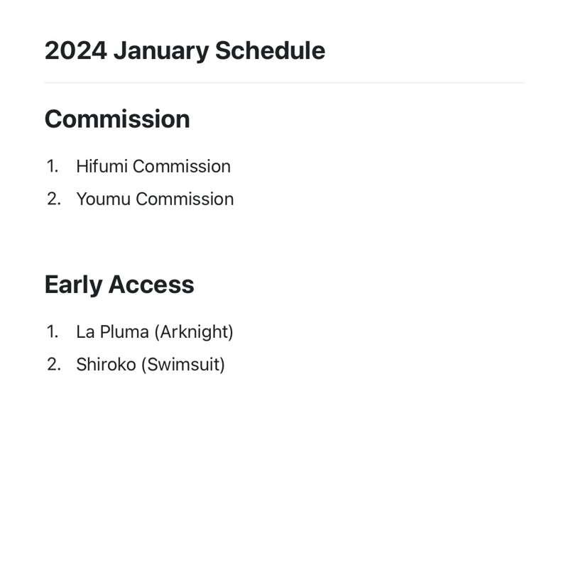 2024 January Schedule 