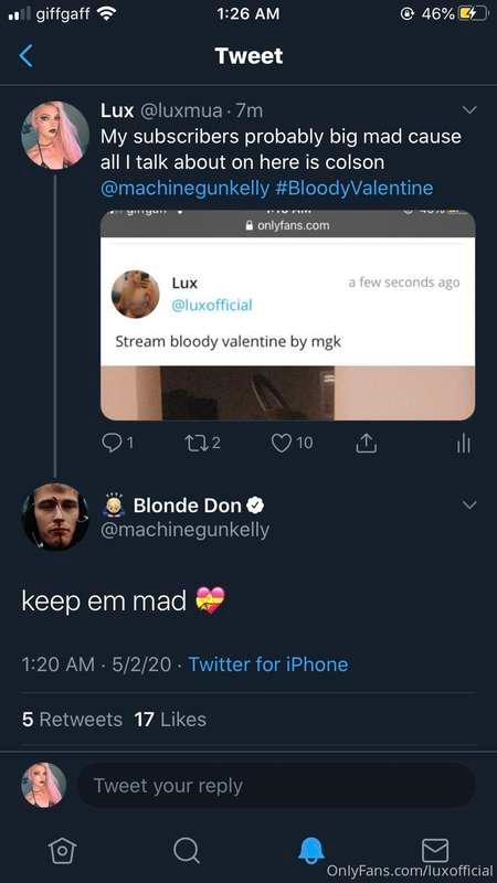 If y’all aint heard mgk just replied to my tweet about onlyf..