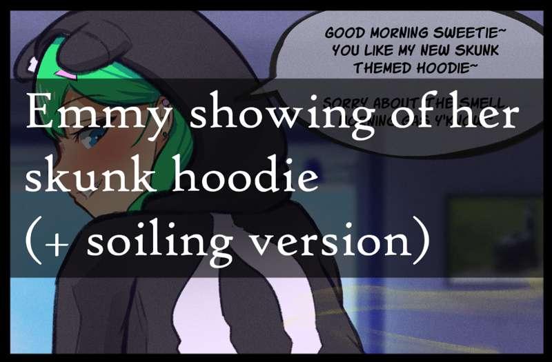 Request: Em showing of her new skunk themed hoodie (+ soiling version)