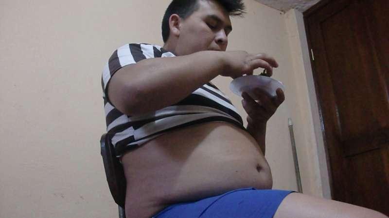 Boss eating and trying on old clothes