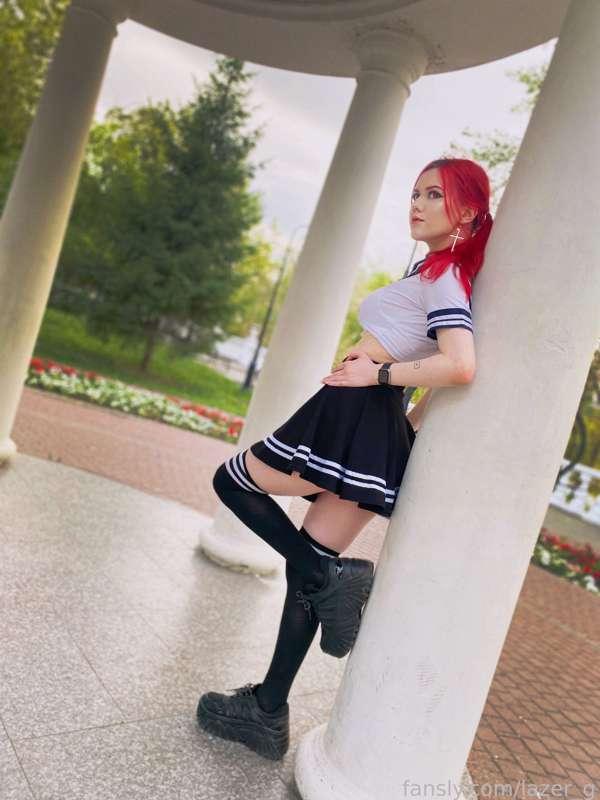 Red hair schoolgirl cosplay 💕