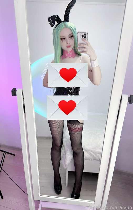 Bunny Rebecca for you🐰💚✨
Easter is soon!🐣✨

#bunnysuit #cyberpunk #rebecca #cosplay #fishnets #tights #bigboobs #tattoo #bunnygirl