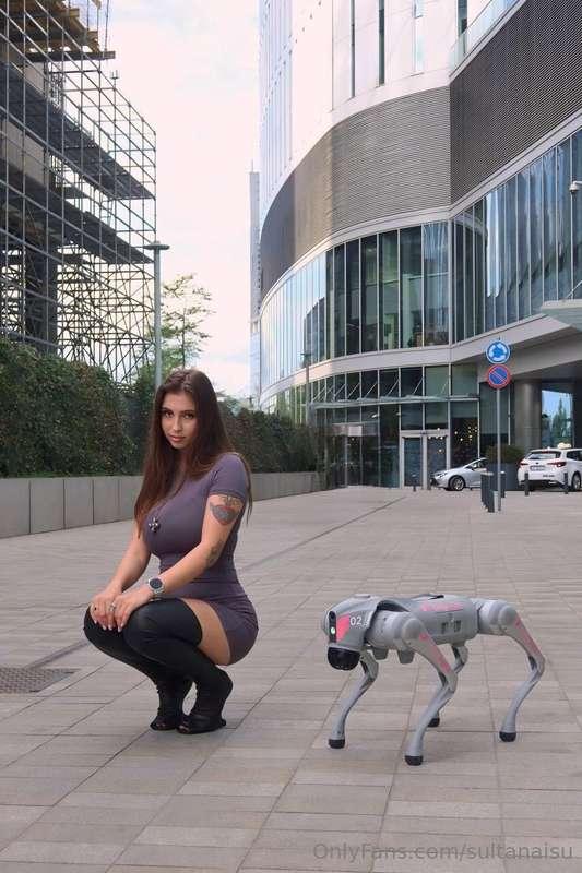 Just a girl out walking her robot dog… totally normal stuff ..
