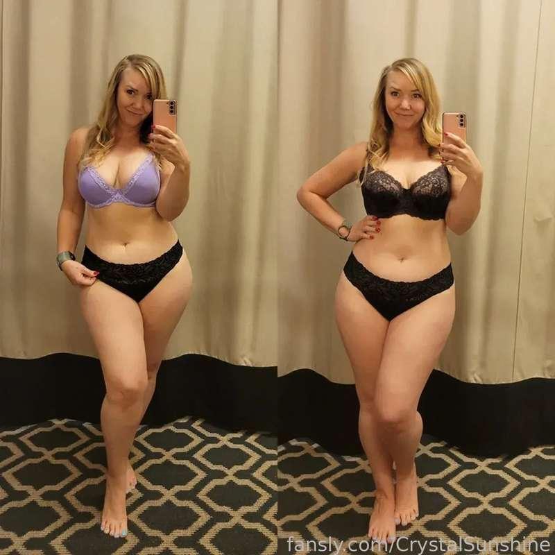 Purple or black? 
#FYP #lingerie #curvy#Milf #cougar #thick #boobs #bra #panties