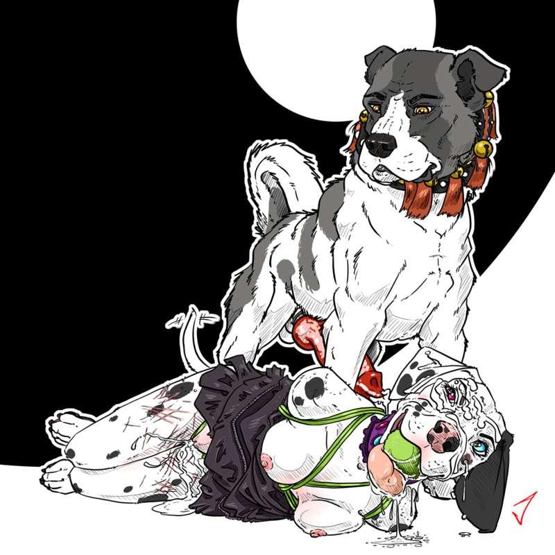 Feral x Anthro - Bondage games art by https://www.furaffinit..