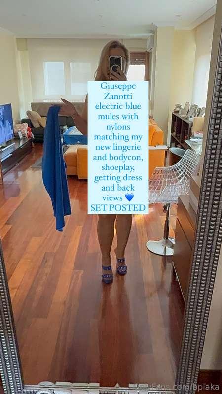 Giuseppe Zanotti electric blue mules with nylons matching my..