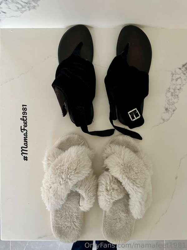 White heavily used slippers and thongs up for grabs. Any tak..