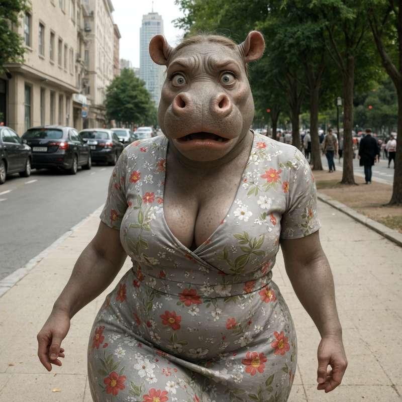 Scared Girl Turning into a Hippo 