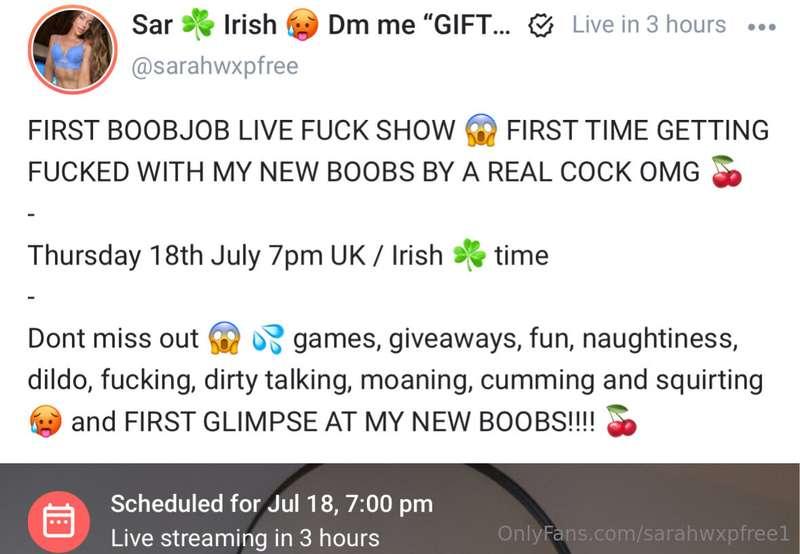 ## FIRST FUCK SHOW WITH MY NEW TITS ON @sarahwxpfree