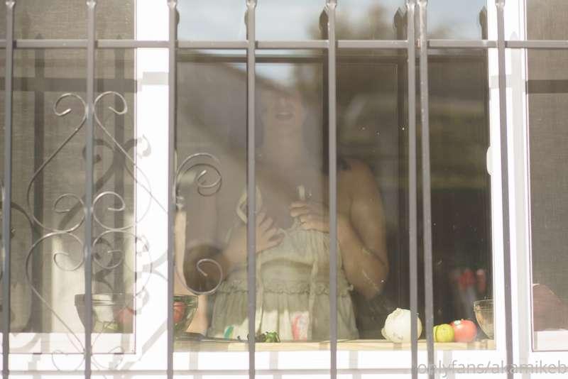 Lindsay teasing us through her kitchen window because we're ..