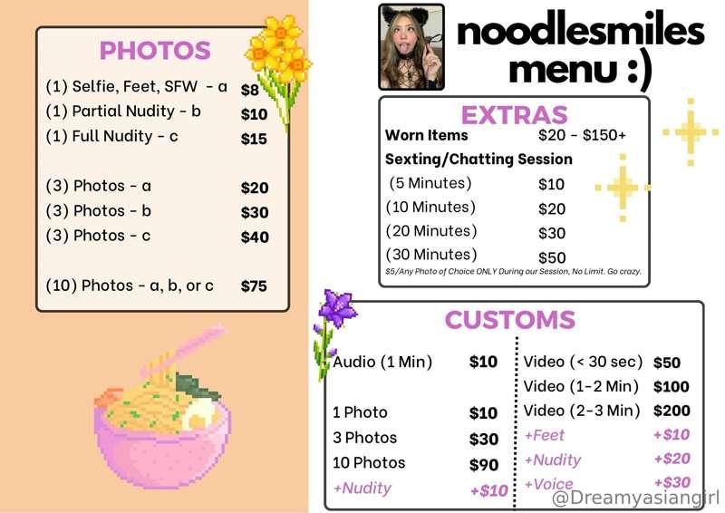 Noodles Menus 💖💫
(*Updated 12/4/23*)

I love to sext!🥰 DM to..