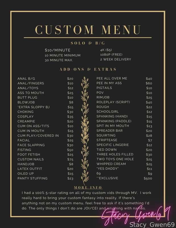 Finally got around to making a new custom vid menu. Check it out! I'm *only doing customs here on Fansly.*
I don't have a ton of time for customs so I'm pretty selective with what I decide to do. Probably only going to do one a month, two at the absolute most. Get in while you can :) 
#customvid #fyp