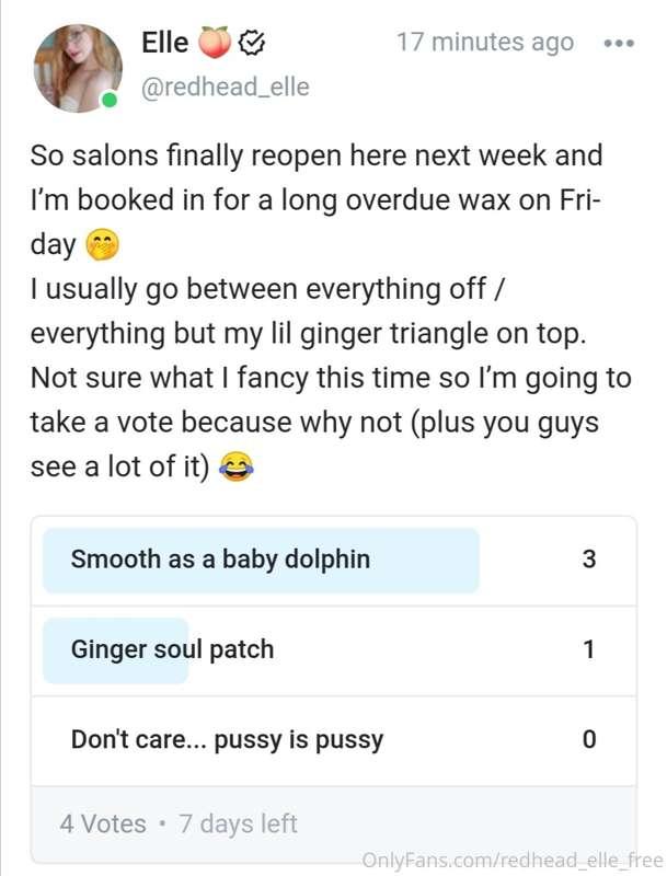 Come and help me decide! 😂
onlyfans.com/redhead_elle