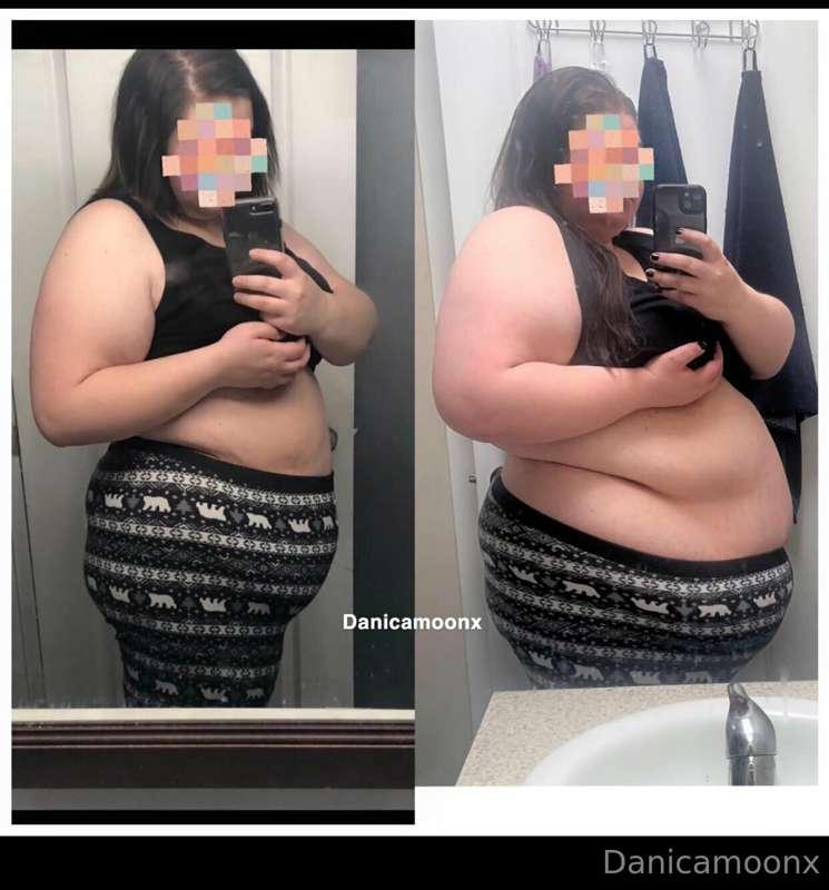 Around 80 pound difference these photos are roughly a year a..