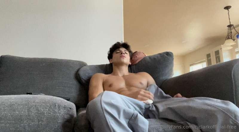 jerked off downstairs on the couch while everyone else was u..