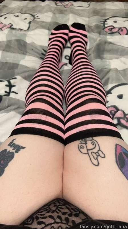 look at my new thigh highs!! 🖤💗

#bbw #thick #thighs #stockings #fyp #goth #gamergirl #tattoos #piercings #thighhighs