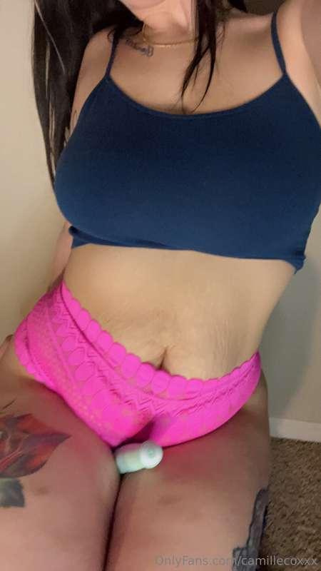 Sitting here with my toy in between my legs, thinking of you..