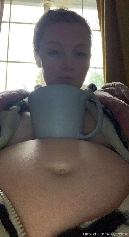 Morning coffee made more convenient with my built in table 😂