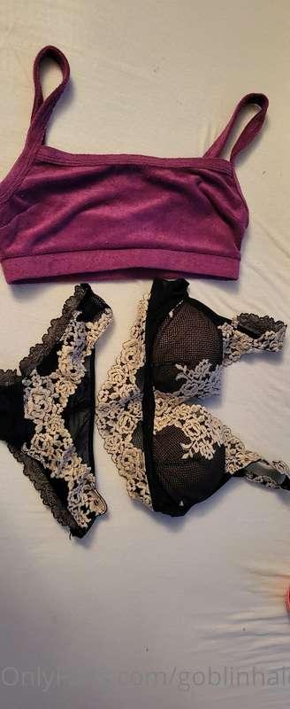 Purple top floral black lace lingerie
