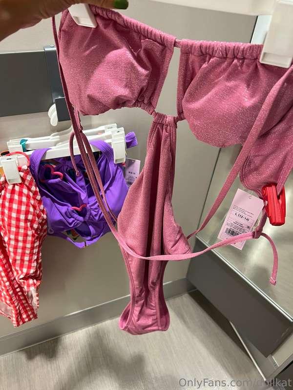 Tried on the skimpy bikinis left over on the clearance rack ..
