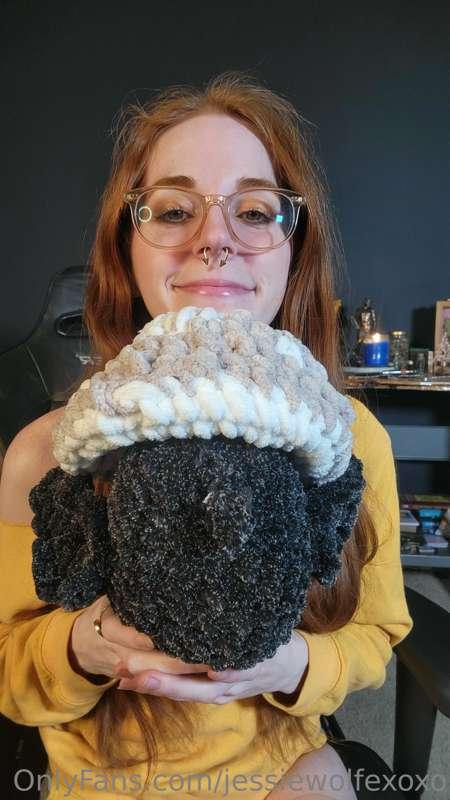 I crocheted an emotional support bird with a mushroom hat.

..