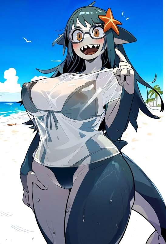 Shark Girl in a Wet T-Shirt