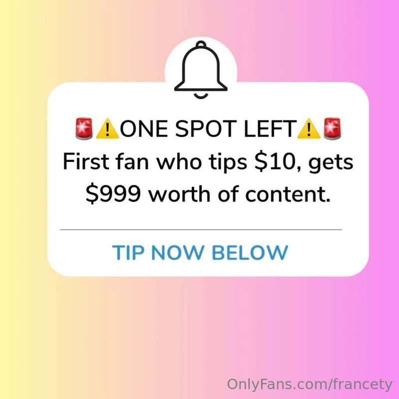 🚨⚠️ONE SPOT LEFT⚠️🚨First fan who tips $10, gets $999 worth o..