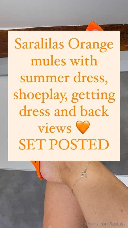 Saralilas Orange mules with summer dress, shoeplay, getting ..