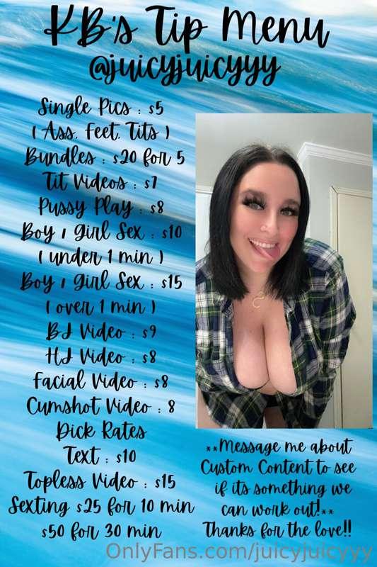 Tip Menu. This isn’t everything, just a general idea so feel..
