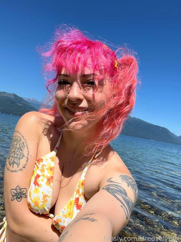 i’ll miss bikini season 💔 #fyp #public #beach #pinkhair