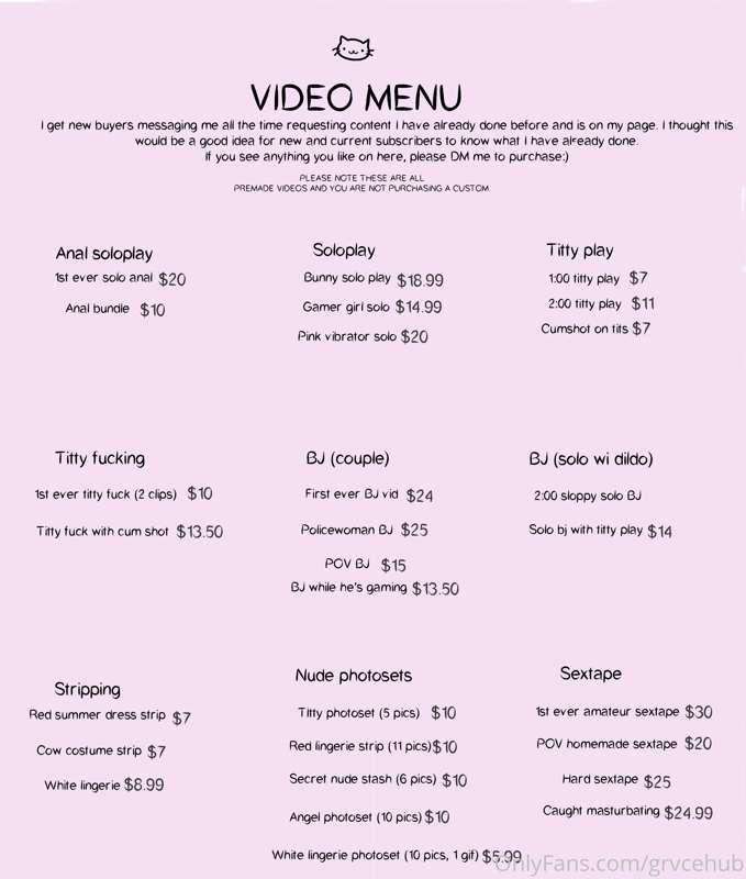 Here you can find my pricelist for all of the premade videos..