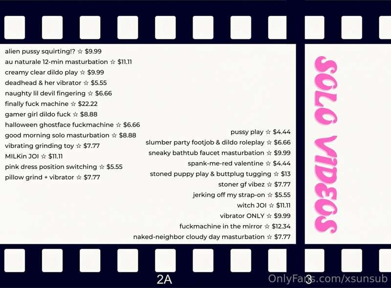 my updated porno menus 💦💦 dm me!! 💞