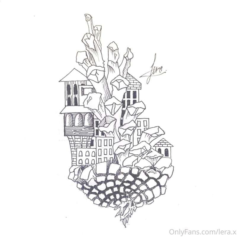 Ink pen 🖊 drawing on paper of “pinecone houses.” Been a them..