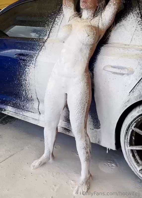 Just finished washing my car and I got a little wet and soap..