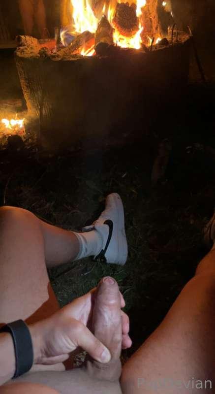 Dick out by the fire