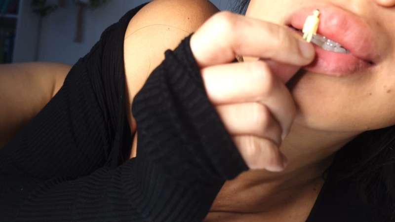 Giantess licks tiny man upclose 