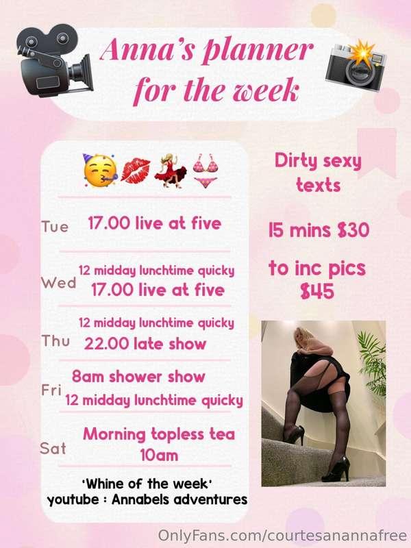 This is my weekly live stream schedule you get to see all of..
