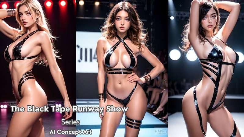 (PREVIEW) June 2025 Free Gallery for All Members here, AI Cosplay The Black Tape Runway Show Fanart, ファッションショー 黒テープ