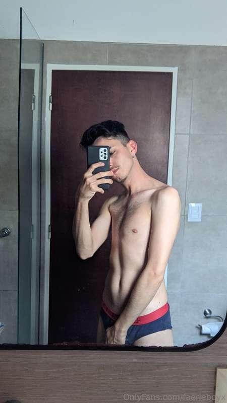 Grabbing my bulge, if you have any fetish, drop it in the co..