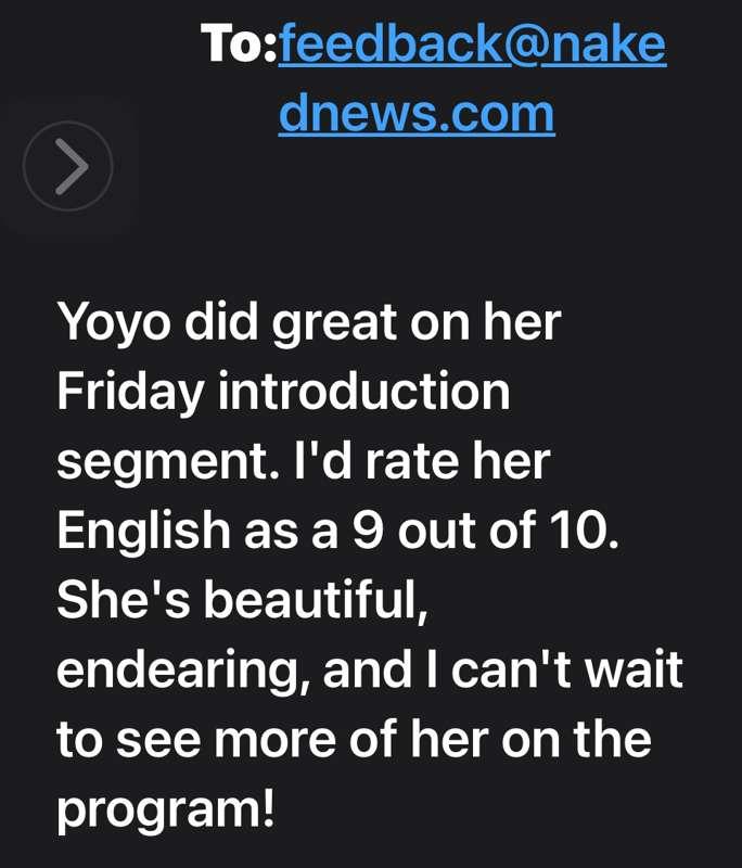 Naked news email after introduction video was aired
