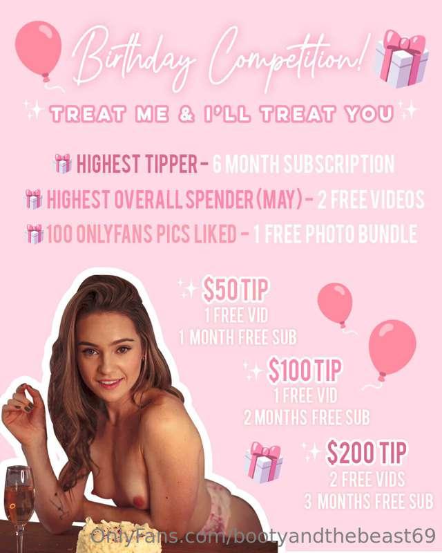 Birthday competition ❤️ 
Treat me and I’ll treat you ✨
Send ..