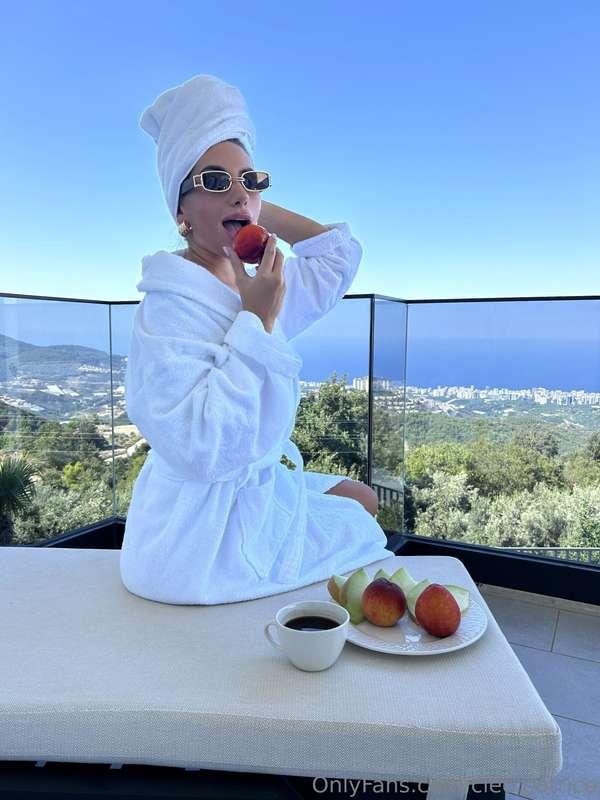 Morning on the terrace with a stunning view of the sea and m..