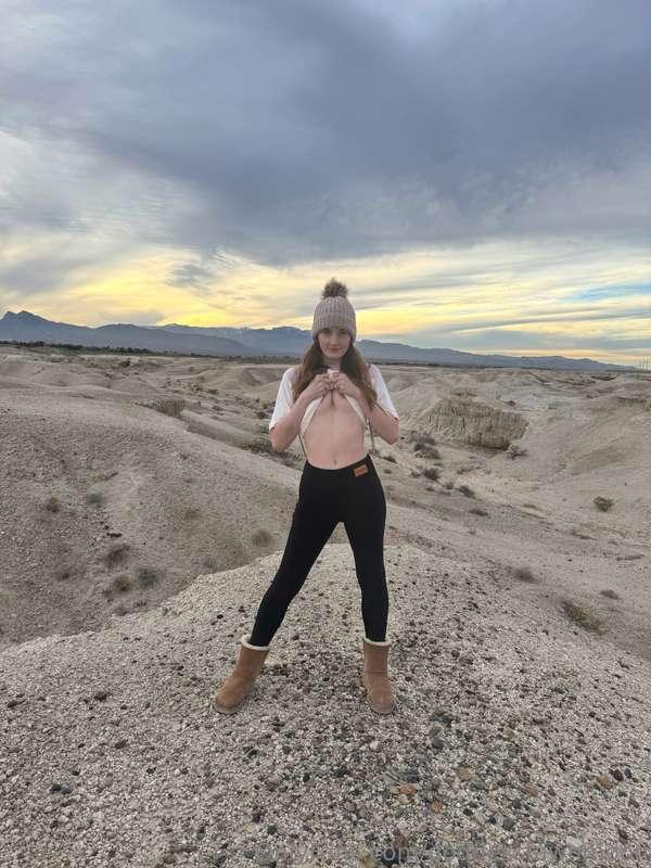 Set 2/4 of a naughty desert hike ~ 14 photos of me teasing y..
