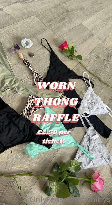 WORN THONG RAFFLE 

£2.50 per ticket / $2.80

8 pairs to win..