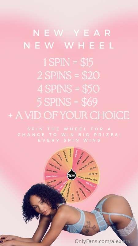 ## ✨𝗡𝗲𝘄 𝗬𝗲𝗮𝗿 𝗡𝗲𝘄 𝗣𝗿𝗶𝘇𝗲 𝗪𝗵𝗲𝗲𝗹✨
Spin my brand new wheel for 20..