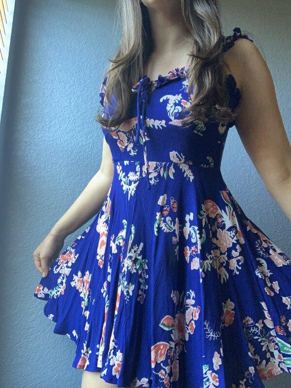 large photoset in my favorite blue dress with nothing undern..