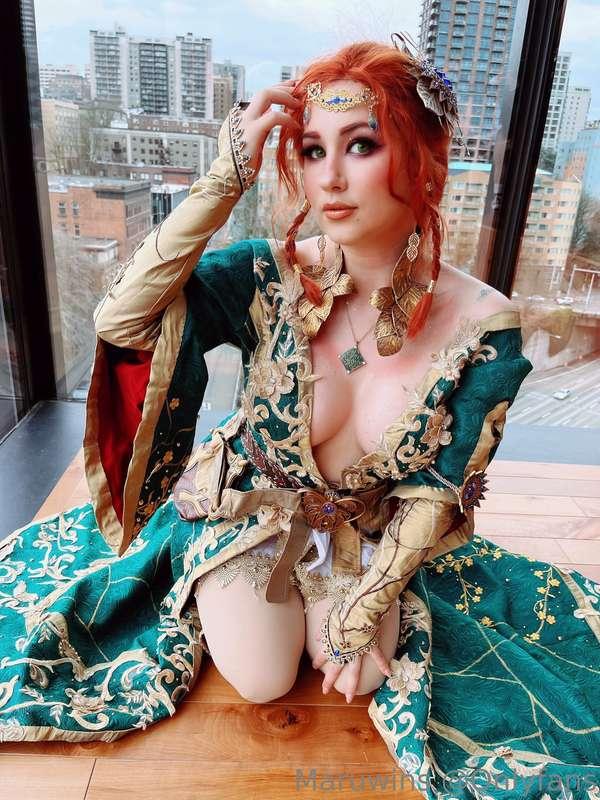 My Triss cosplay from today! I’m so tired though 😭 okay good..
