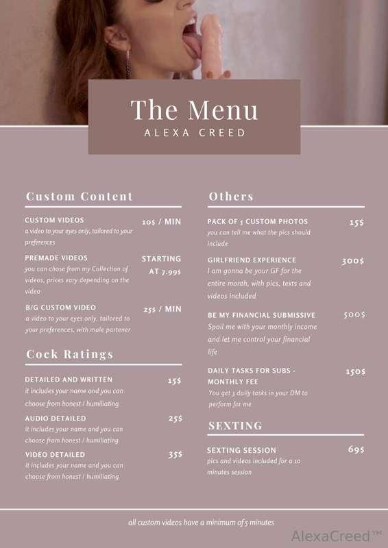 Here is an updated version of my Tip Menu. Let me know in DM..