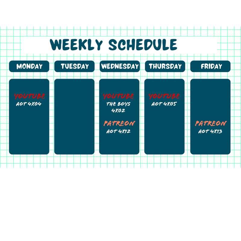 Schedule for next week! 